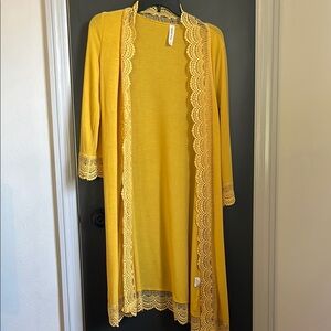 Tickled Teal Mustard Lace Cardigan